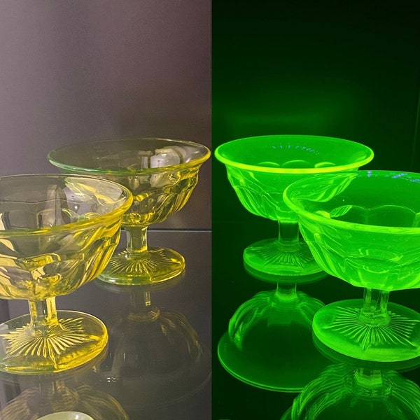 Canary Yellow Vaseline Glass Sherbet Dishes (Sold Separately)