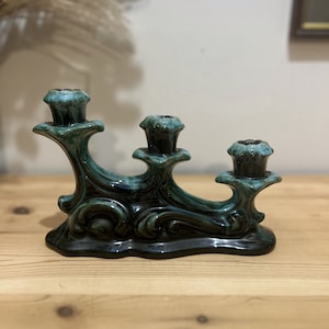 Vintage Blue Mountain Green Drip Glaze Candlestick | Three Tier Candlestick Holder | Decorative Candle Display | Perfect Housewarming Gift