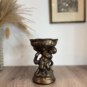 Cherub Raised Decorative Bowl | Aged Brass Metal Homeware Home Decor | Cherub Angel Decorative Bowl