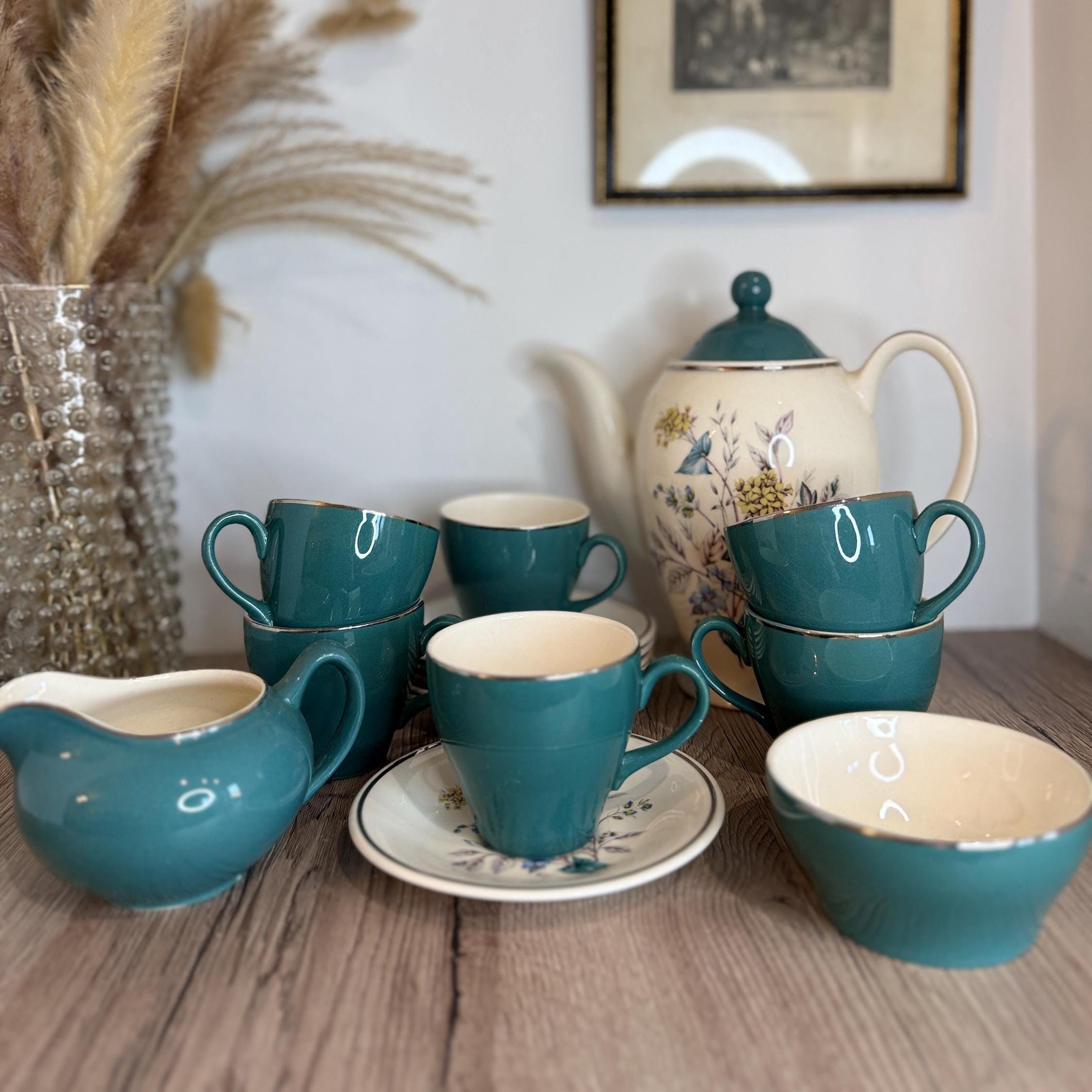 Vintage Woods & Sons Tea Set | 6 Cups, Saucers, Coffee Pot - Etsy