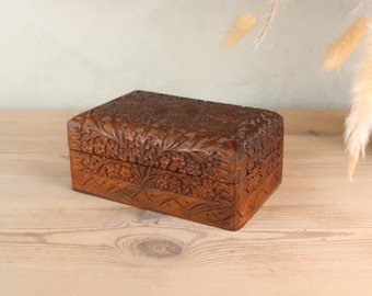 Floral Wooden Trinket Box | Handcarved Vintage Jewelry Storage