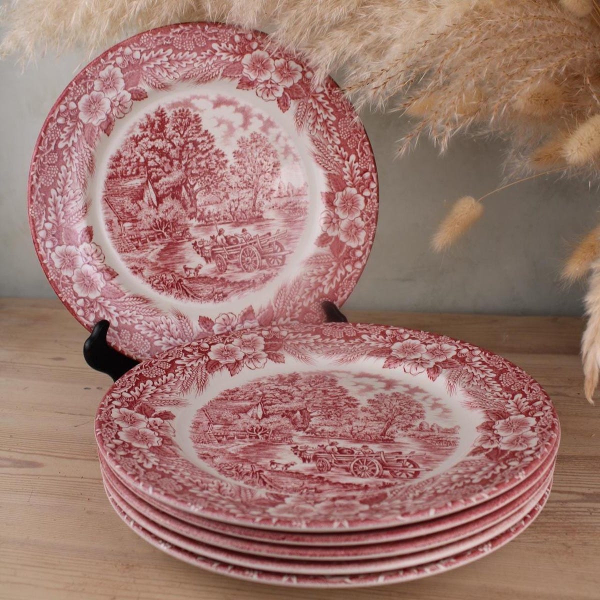 Vintage Crown Ducal Bristol Pink Plates | Staffordshire England