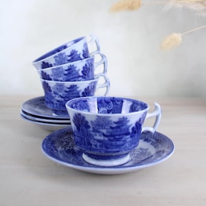 Service à Thé Ancien Booths Old Willow - Porcelaine Anglaise Bleue Et Blanche, Années 1930
