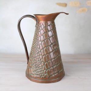 Copper Snake Pattern Vintage Vase Jug |  Vintage Copper Jug with Handle and Spout | Copper Serving and Kitchenware | Perfect Vintage Gift