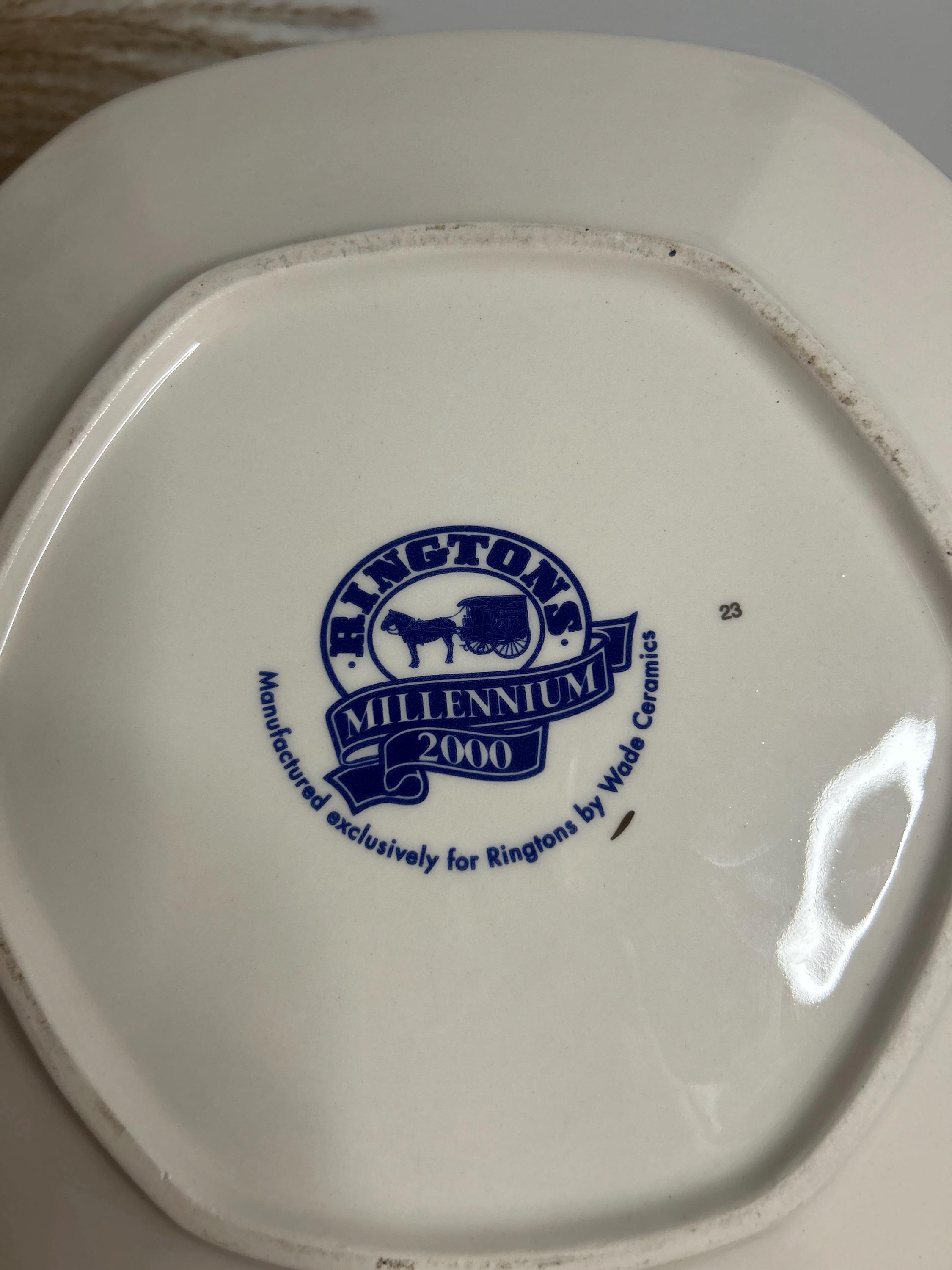 Ringtons Blue & White 2000 Millennium Plate | Hexagonal Vintage