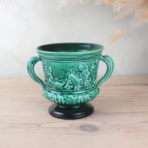 Vintage Sylvac Pottery Urn Vase | Green Glazed Planter with Handles