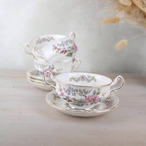 Set of 4 Royal Standard Mandarin Soup Bowls and Saucers | Vintage Soup Bowls and Saucers Set | Made in England China