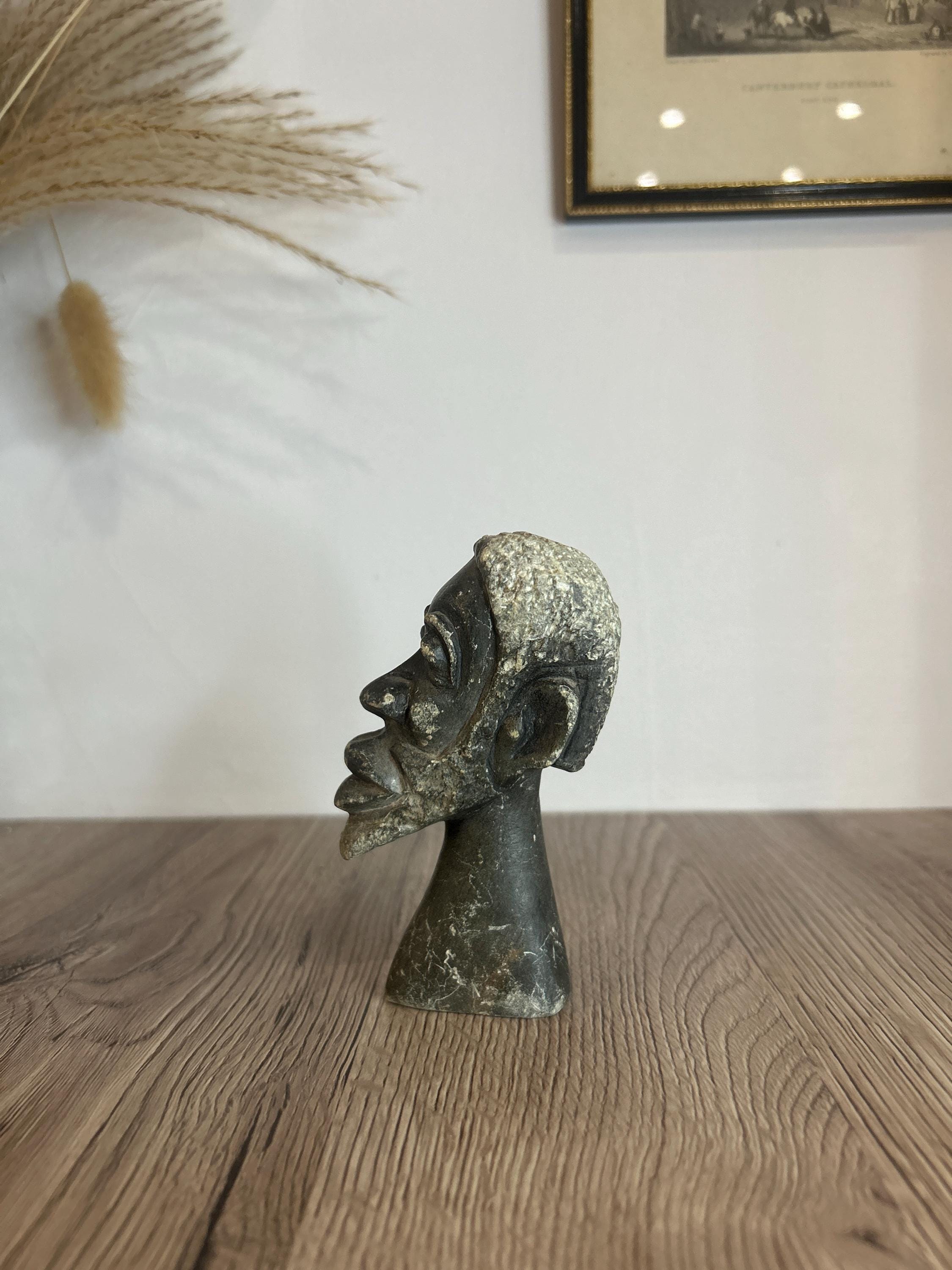Vintage African Soapstone Head Figurine | Tribal Homeware Decor