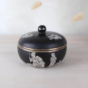 Ancient Greek Design Black and Gold Pot | Handmade Hand Painted Greek Gods Design Decor | Unique Black and Gold Jewellery Trinket Dish