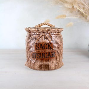 Sugar Sack Vintage Jar | Loose Leaf Tea Bag Storage Container Lidded Pot | Vintage Country Cottage Farmhouse Kitchenware
