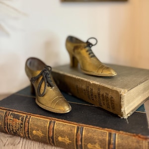 Pair of Brass Vintage Heeled Shoes | Cute Mini Vintage High Heel Decorative Shoes | Unique Bohemian & Eclectic Homeware Home Decor