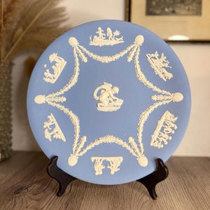 Wedgwood Blue and White Jasperware Plate | Large Decorative Collectable Vintage Plate | Trinket Tray Wall Decor Display Platter in Baby Blue