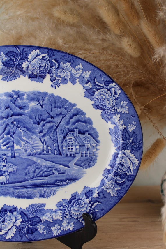 Vintage Enoch Woods Ware Platter | Blue Floral China, England