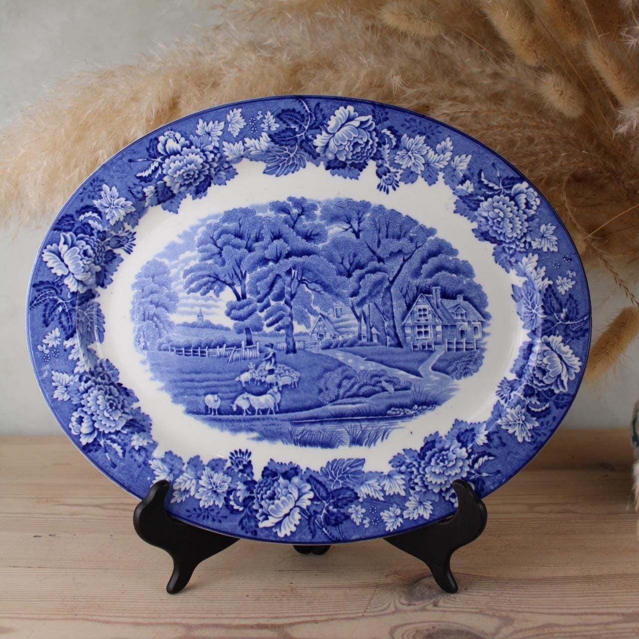 【Enoch Wood's】 プレート Vintage Enoch Woods Ware Platter | Blue Floral China, England