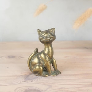 Brass Retro Cat with Stand | Standing Vintage Brass Metal Kitten Cat Figurine | Vintage Cute Cat Home Decor | Perfect Animal Lovers Gift