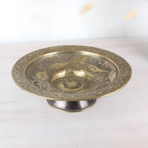 Brass Fish Standing Bowl | Sea Theme Beach Style Seahorse Swordfish Design Raised Platter | Vintage Brass Serving Display Bowl