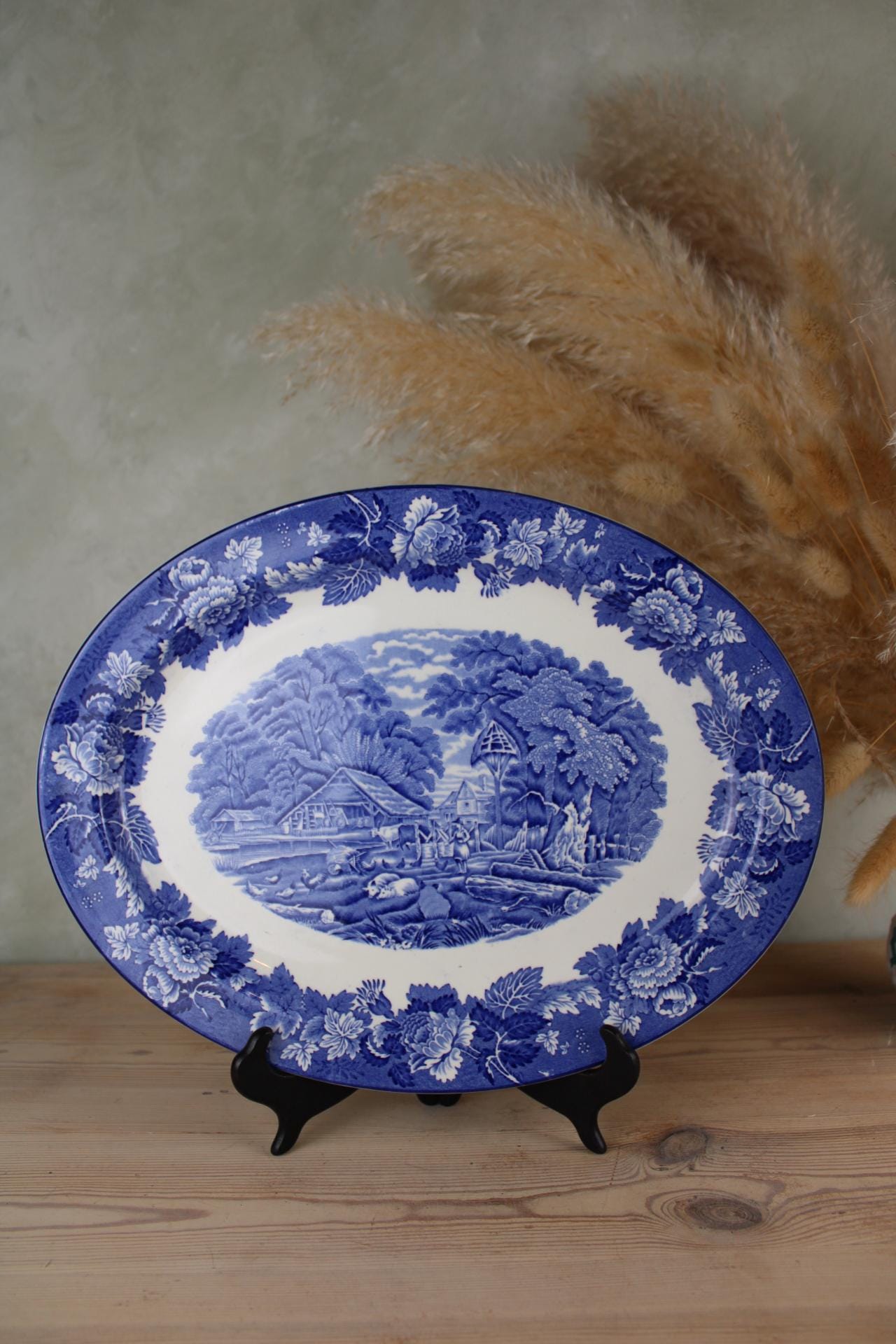Vintage Enoch Woods Ware Platter | Blue Floral Colonial Decor