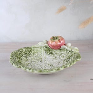 Italian Leaf Bowl with Tomato | Small Serving Bowl Platter | Classic Vintage Lettuce Plate | Collectable Branded Servingware
