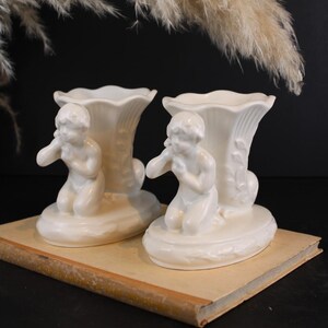 Vintage Pair of Sylvac Cherub Vases | English Plant Pot Decor
