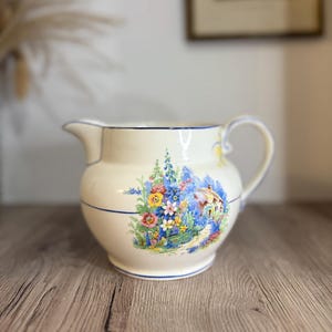 Floral Vintage Milk Jug | Pastel Flower Design in Blue and Pink Cottage Style | Small Pitcher Sauce Jug | Vintage Kitchenware Servingware