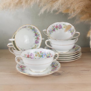 Set of 6 Coalport Maylime Soup Bowls | Vintage Soup Bowls and Saucers Set | Coalport Maylime Made in England China