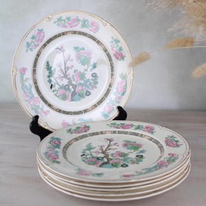 Set of 6 Morley Ware Indian Tree Dinner Plates | Vintage Servingware China Tableware | Medium Serving Plate | Made in England China