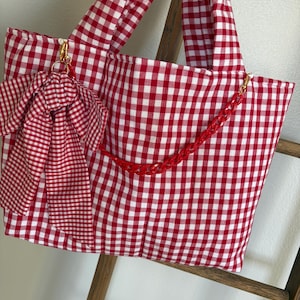 Red Gingham Quilted Tote Bag