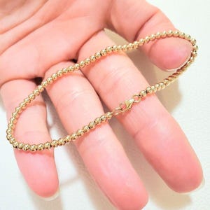 Chain Strung 14k Solid Gold 3mm Yellow or Rose Bead Bracelet