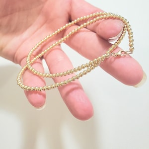 Chain Strung 14k Solid Yellow or Rose Gold Petite 3mm Bead Lobster Necklace