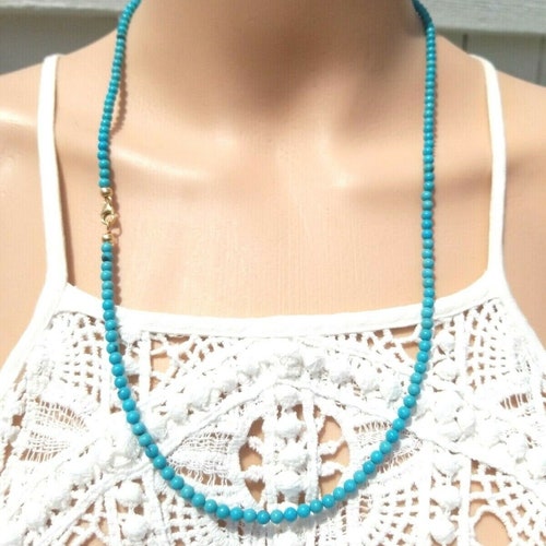 14k Solid Yellow White Rose shops Gold 4mm SLEEPING BEAUTY Blue Turquoise Necklace