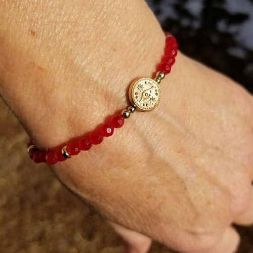 14k Solid Gold Red Jade TESTED EVIL EYE shops Charm Bead Bracelet +more c stor