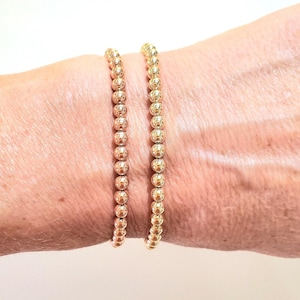 Stretchy 14k Solid 4mm Yellow or Rose Gold Bead Bracelet Stretch