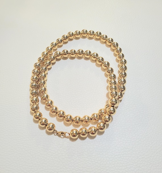 Women’s Solid Moon Cut Bead Chain Necklace 14K Yellow Gold