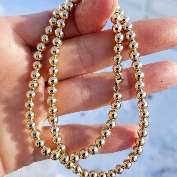 14k Solid Gold 4mm Round Ball Beaded Bracelet – Yellow Or Rose – Lobster Clasp