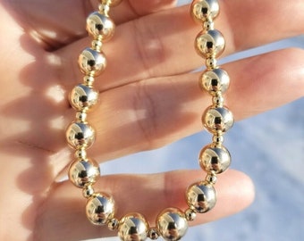 Stretch or Clasp 8mm 3mm 14k Solid Yellow or Rose Gold Bead Bracelet