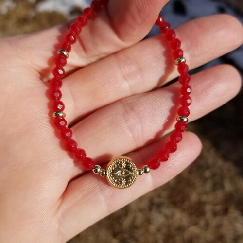 14k Solid Gold Red Jade TESTED EVIL EYE shops Charm Bead Bracelet +more c stor