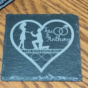 Personalized Wedding Engagement Gift, Engraved Slate Coasters, Custom Drink Coasters, Set of 4, Etched Slate Coasters, Table Savers