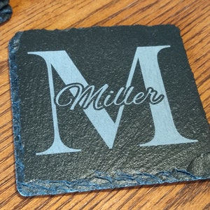 Engraved Slate Coasters, Custom Drink Coasters, Housewarming Gift, Wedding Gift, Set of 4, Monogrammed Etched Slate Coasters, Table Savers