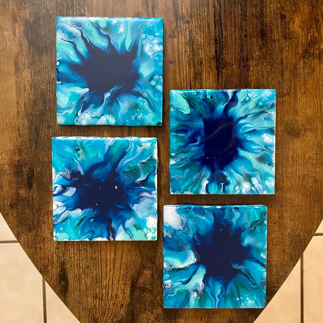 Teal Temptation: Set of Square Coasters - Stylish and Functional Home ...