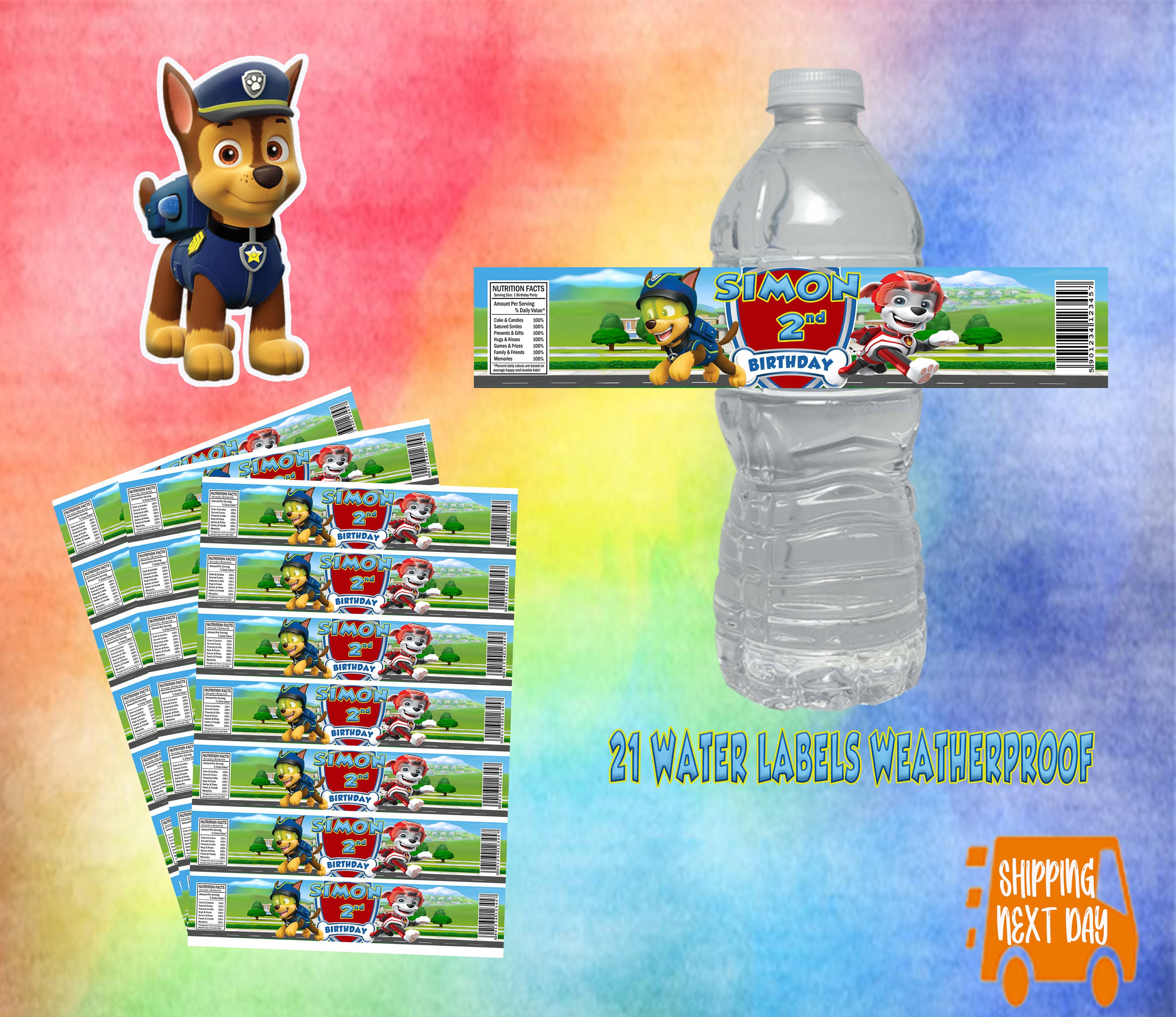 PRINTED PAW PATROL Birthday Water Bottle Labels Stickers - Etsy