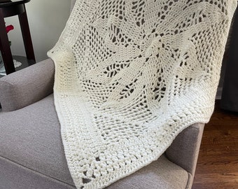 Handmade Crocheted Square Lacy Floral Throw Blanket