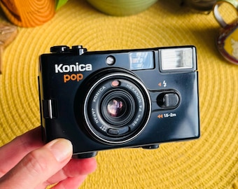 Konica POP, Black Red Vintage Retro Camera, Point and Shoot 35mm Film, Compact Camera, Analogue Photo, Built in Flash, Photographer Gift