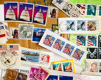 20x Vintage USA Stamps Old Used Mail United States of America Lot Real Set American Collectible Junk Journal Scrapbook Ephemera Collage Art