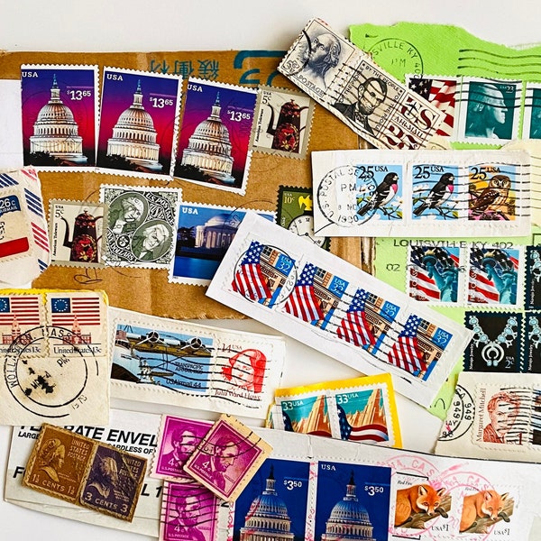 20x Vintage USA Stamps Old Used Mail United States of America Lot Real Set American Collectible Junk Journal Scrapbook Ephemera Collage Art