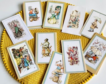 Vintage Mini Anton Pieck Prints, Painting Illustration Ready to Frame Retro Small Print Decoupage Collage Art Supply Little Easter Gift