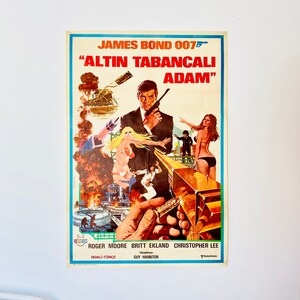 Póster original y raro de la película James Bond 007 en turco, póster coleccionable vintage retro de película extranjera en idioma no inglés, arte cinematográfico original para coleccionistas.