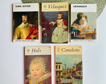 5 Vintage Art Books Fontana UNESCO Art Books, Van Dyck, Velasquez, Vermeer, Frans Hals, Canaletto, 1960s Pocket Classic art series, Collins