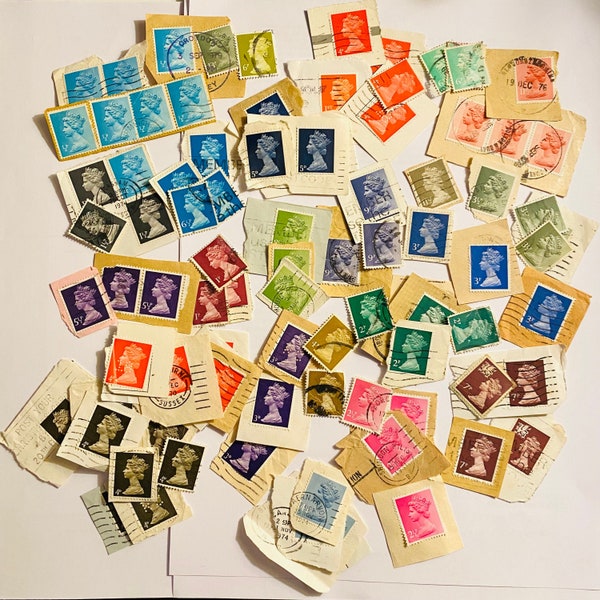 30x Vintage Royal Mail Used Stamps, Queen Elizabeth Majesty Royalty British Paper Art Scrapbook Junk Journal Decoupage Collage Letter Supply