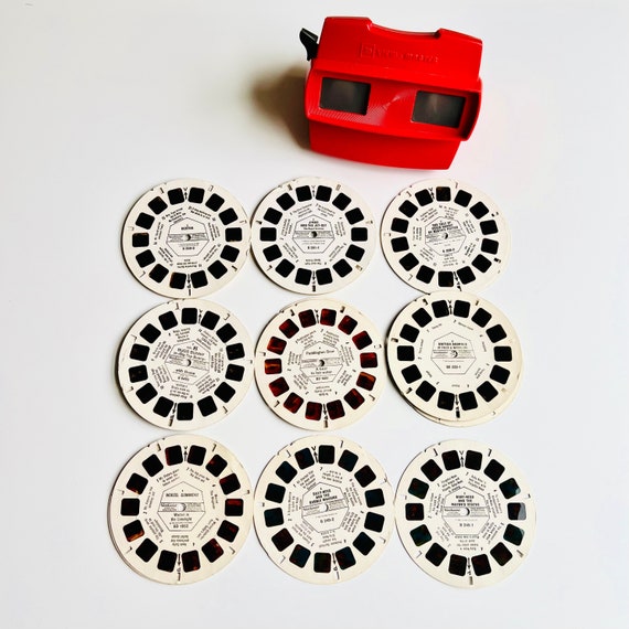 Vintage Red View Master 3D Viewer Disks: Flinstones, London