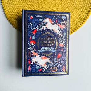 The Magical Unicorn Society Official Handbook, Hardcover Purple Blue Book, Deluxe Design Display Book, Unicorn Fan Gift, Unicorn Lover Gift